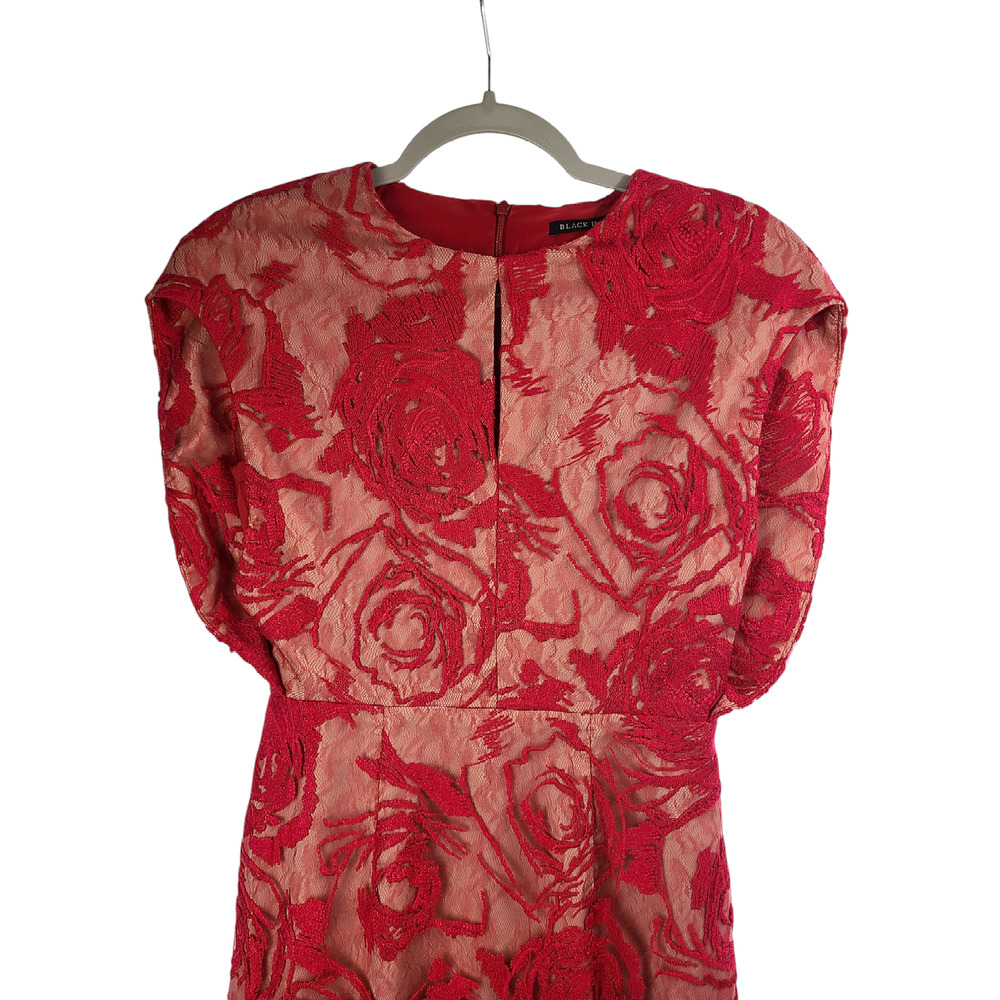 Black Halo Mesh Floral Embroidered Midi Length Dress Size 2 - Picture 2 of 11
